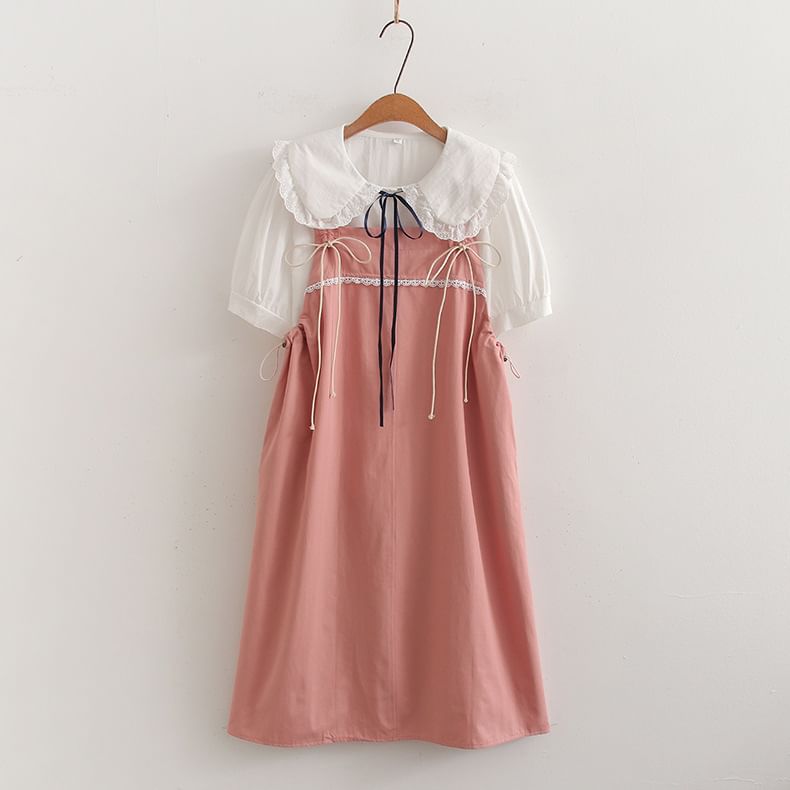 Set: Collared Blouse + A-Line Spaghetti Strap Dress