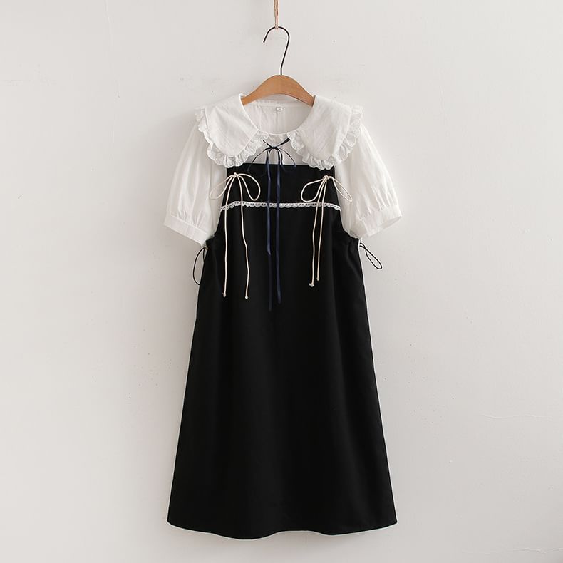 Set: Collared Blouse + A-Line Spaghetti Strap Dress
