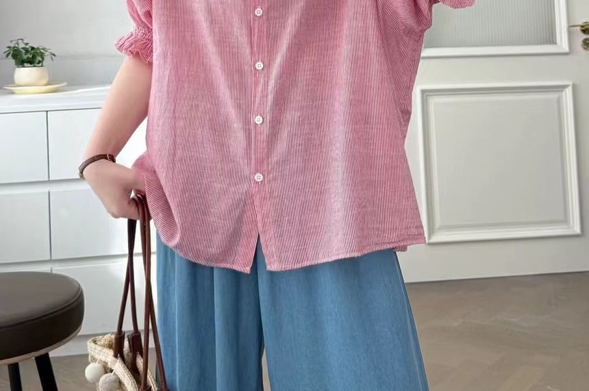 Frill Trim Striped Blouse