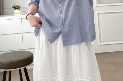 Frill Trim Striped Blouse