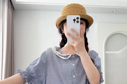 Frill Trim Striped Blouse