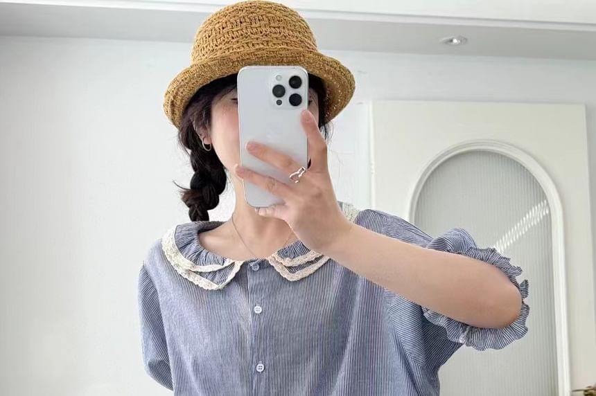 Frill Trim Striped Blouse