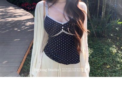 Dotted Lace Panel V-Neck Camisole