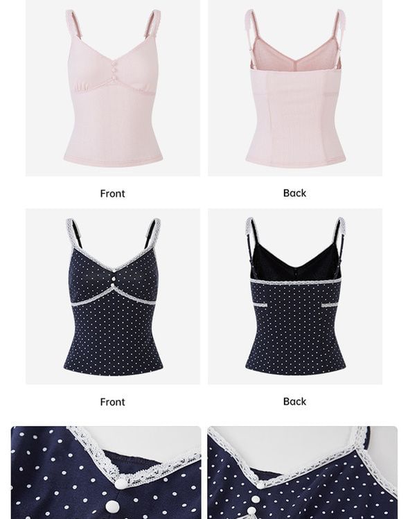 Dotted Lace Panel V-Neck Camisole