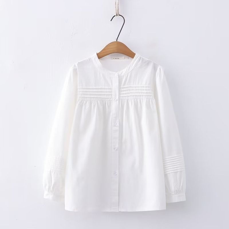 Stand Collar Pleated Shirt with Sleeve Options