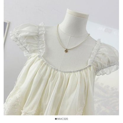 Square Neck Lace Panel Layered Blouse