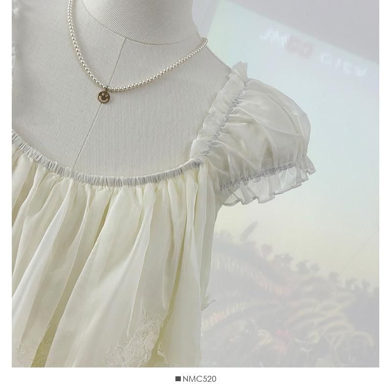 Square Neck Lace Panel Layered Blouse