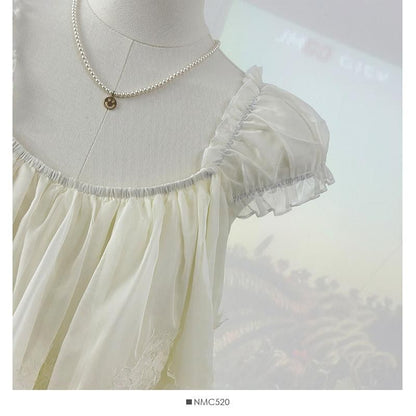 Square Neck Lace Panel Layered Blouse