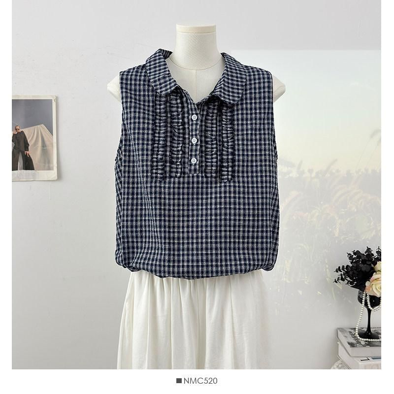 Peter Pan Collar Plaid Frill Tank