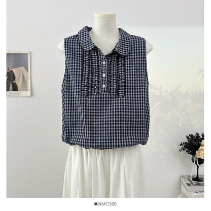 Peter Pan Collar Plaid Frill Tank