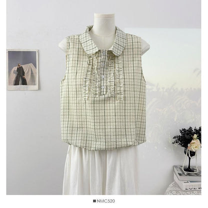 Peter Pan Collar Plaid Frill Tank