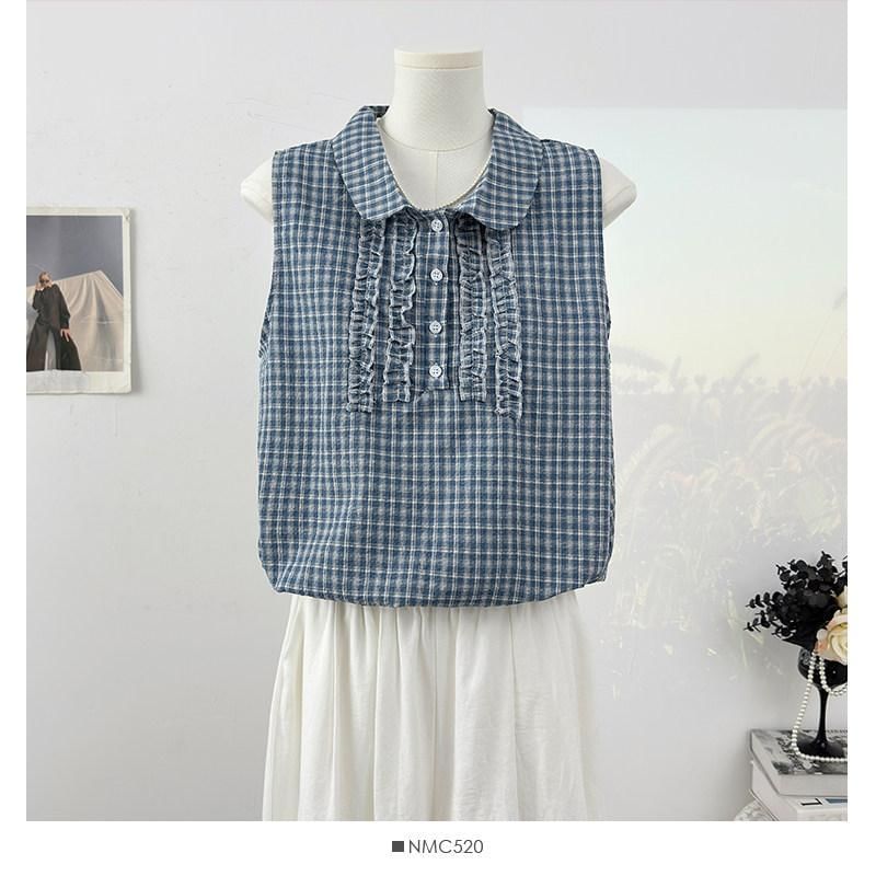 Peter Pan Collar Plaid Frill Tank
