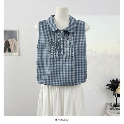 Peter Pan Collar Plaid Frill Tank
