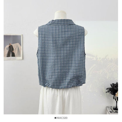 Peter Pan Collar Plaid Frill Tank