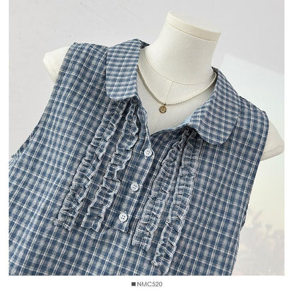 Peter Pan Collar Plaid Frill Tank