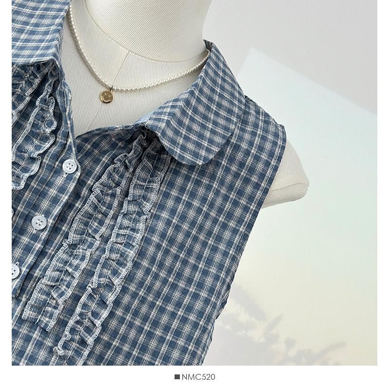 Peter Pan Collar Plaid Frill Tank