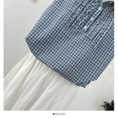 Peter Pan Collar Plaid Frill Tank