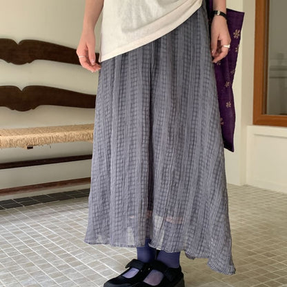 Mid Rise Plaid Maxi A-Line Skirt