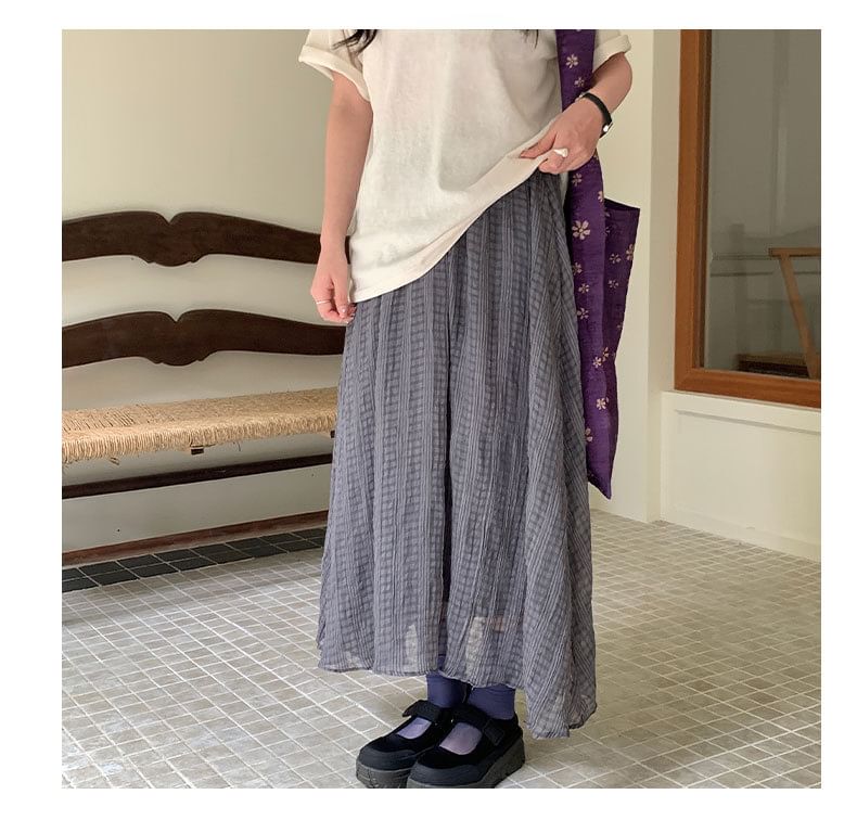 Mid Rise Plaid Maxi A-Line Skirt