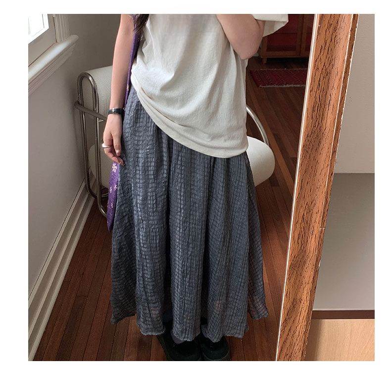 Mid Rise Plaid Maxi A-Line Skirt
