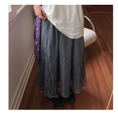 Mid Rise Plaid Maxi A-Line Skirt