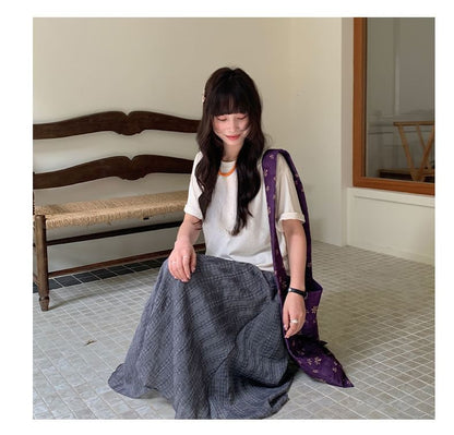 Mid Rise Plaid Maxi A-Line Skirt
