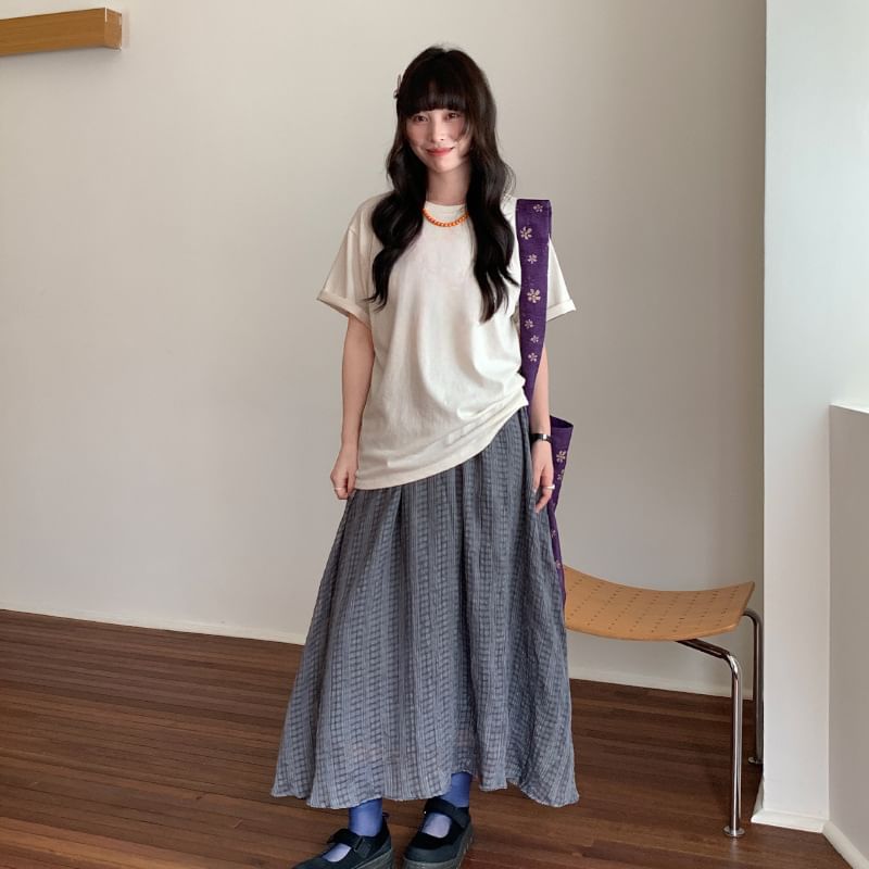 Mid Rise Plaid Maxi A-Line Skirt