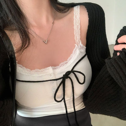 Scoop Neck Lace-Trim Slim-Fit Tank Top