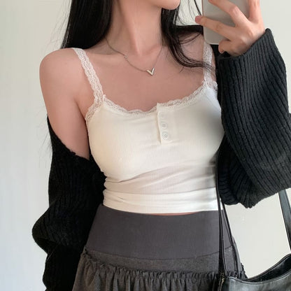 Scoop Neck Lace-Trim Slim-Fit Tank Top