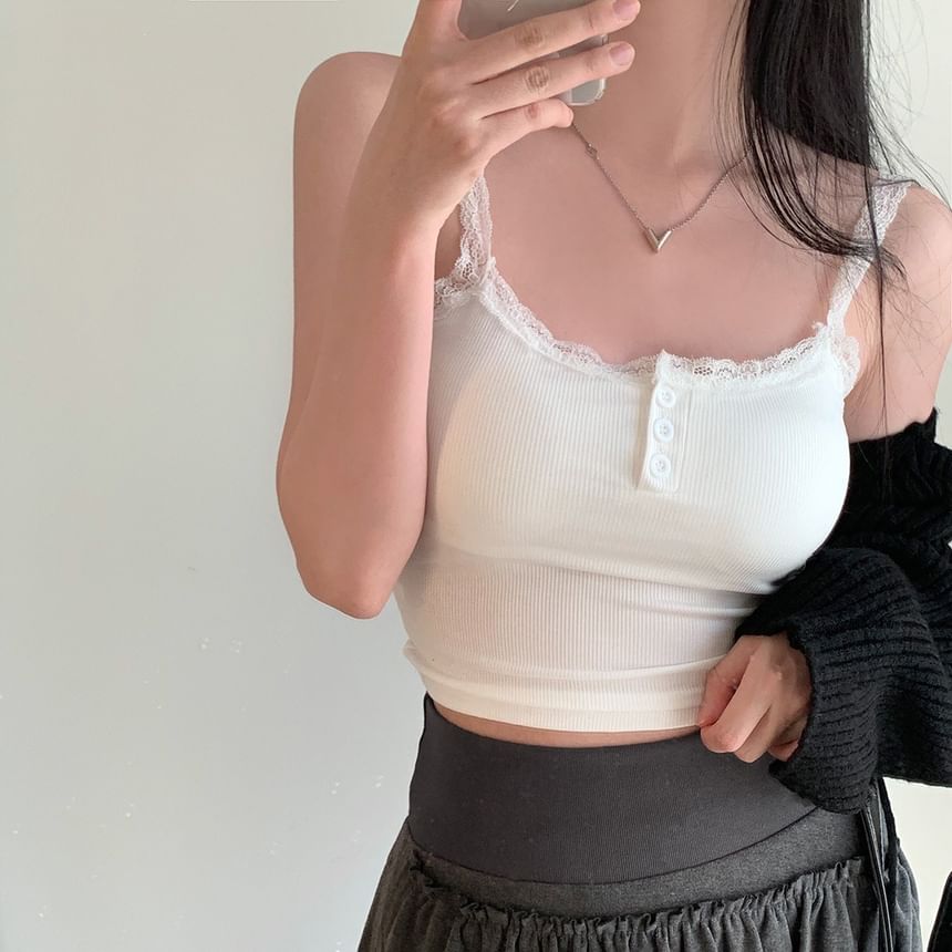 Scoop Neck Lace-Trim Slim-Fit Tank Top