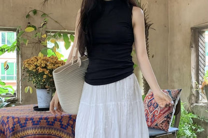 High Waist Lace Maxi A-Line Skirt
