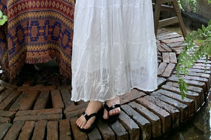 High Waist Lace Maxi A-Line Skirt