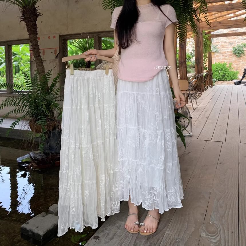 High Waist Lace Maxi A-Line Skirt