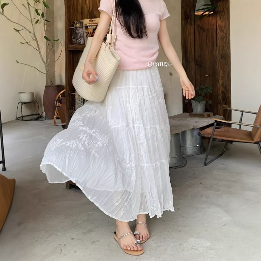 High Waist Lace Maxi A-Line Skirt