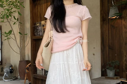 High Waist Lace Maxi A-Line Skirt