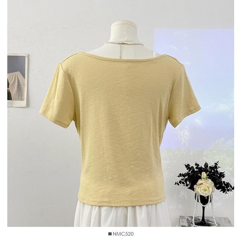 Mock Two-Piece Short-Sleeve Lace Panel T-Shirt