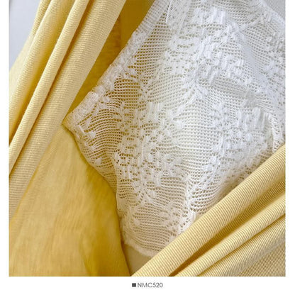 Mock Two-Piece Short-Sleeve Lace Panel T-Shirt