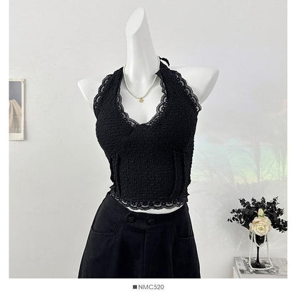 Halter Neck Lace Crop Top
