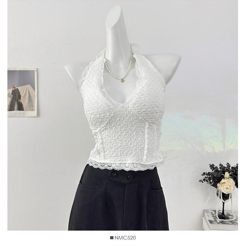 Halter Neck Lace Crop Top