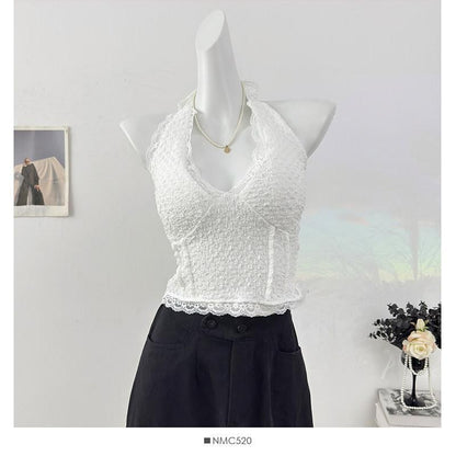 Halter Neck Lace Crop Top