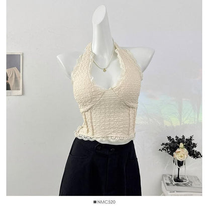 Halter Neck Lace Crop Top