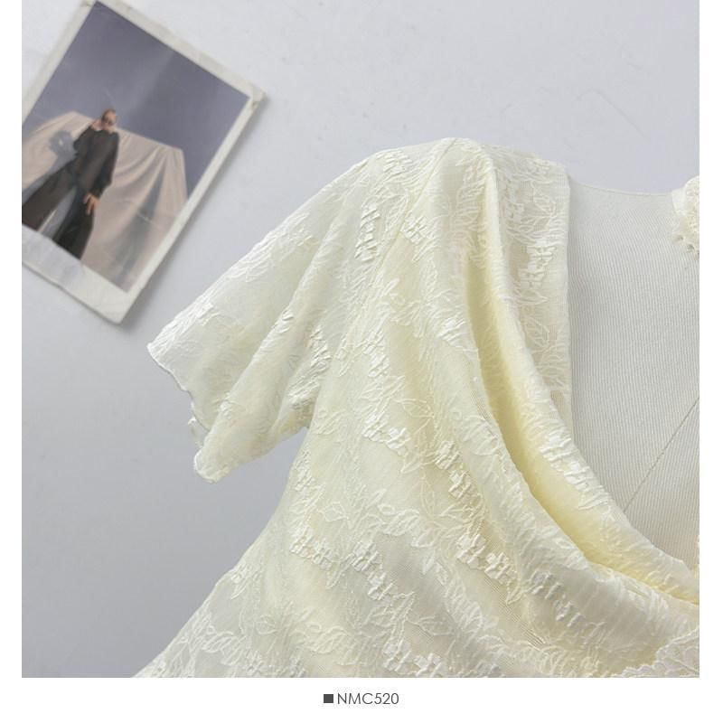 Short-Sleeve Cowl Neck Lace Crop Top