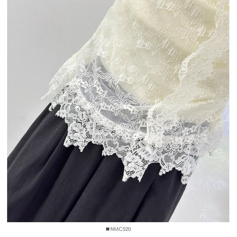 Short-Sleeve Cowl Neck Lace Crop Top