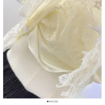 Short-Sleeve Cowl Neck Lace Crop Top