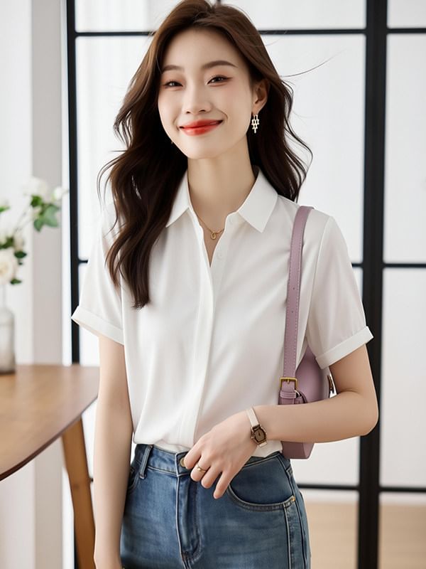 Collared Short Sleeve Button Down Shirt