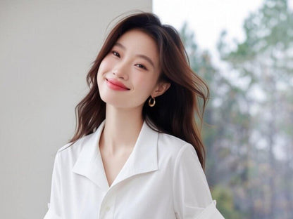 Half Button Collared Short Sleeve Blouse