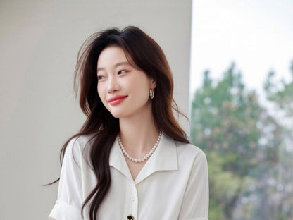 Half Button Collared Short Sleeve Blouse