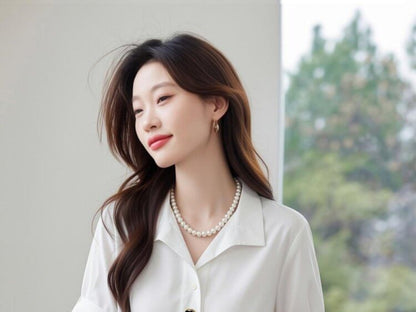 Half Button Collared Short Sleeve Blouse