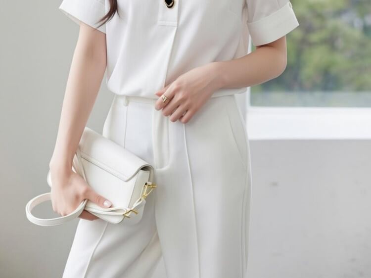 Half Button Collared Short Sleeve Blouse