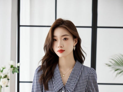 Plaid Collared Button Up Short Sleeve Blouse